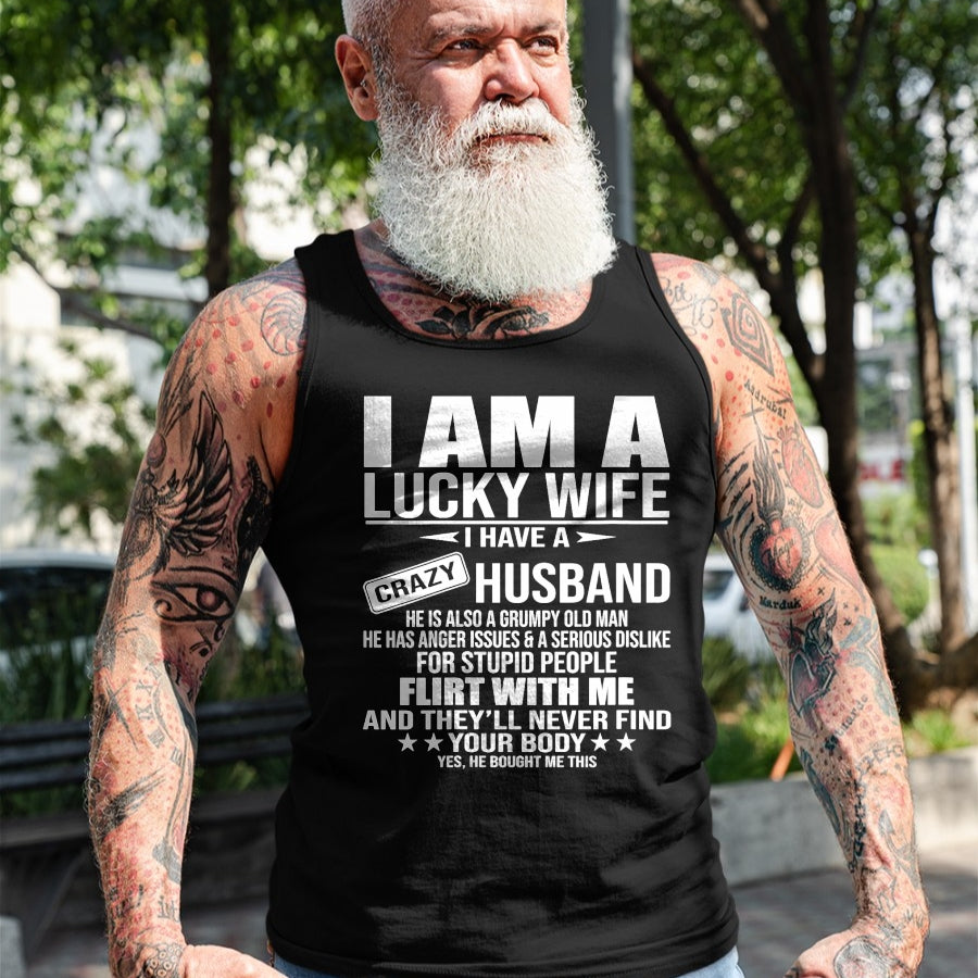 Best Wife Shirt, Wife and Husband Unisex T-Shirt/Hoodie/Sweatshirt HLT00 - Gift for wife T shirt, lucky wife   I Am A Lucky Wife I Have A Crazy Husband V-Neck T-Shirt (2)