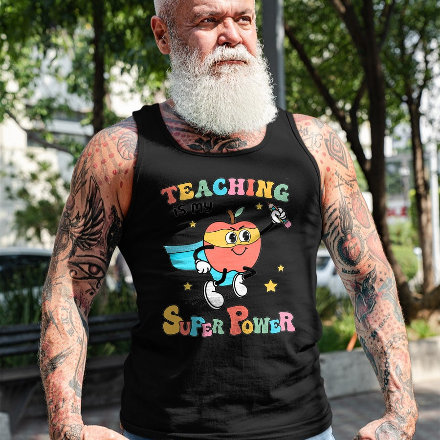 Best Teacher Shirt, Funny Teacher UnisexT-Shirt/Hoodie/Sweatshirt HLT00 - Retro Teaching is My Superpower Apple Teacher Appreciation T-Shirt