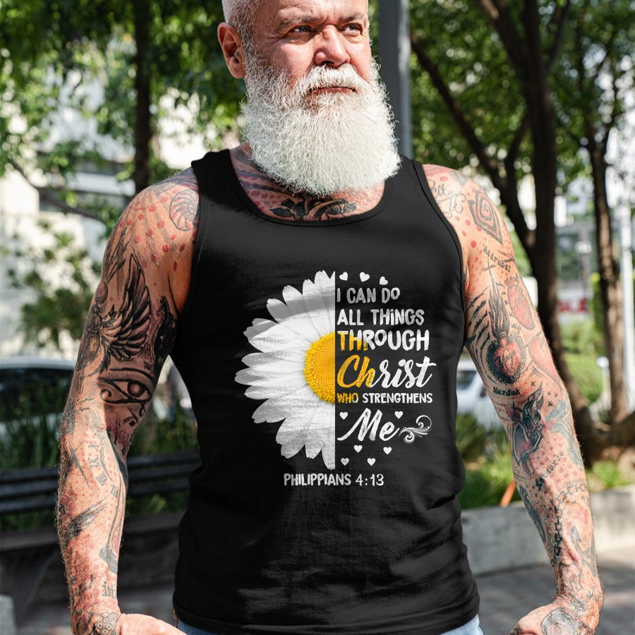 Christian Tee, Christian Faith Unisex T-Shirt/Hoodie/Sweatshirt HLT00 - I Can Do All Things Through Christ - Daisy Flower Religious T-Shirt (2)
