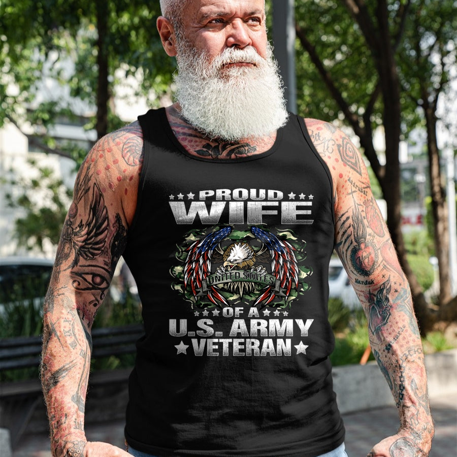 Best Wife Shirt, Wife and Husband Unisex T-Shirt/Hoodie/Sweatshirt HLT00 - Gift for wife T shirt, lucky wife   Proud Wife Of A US Army Veteran Military Vet's Spouse T-Shirt