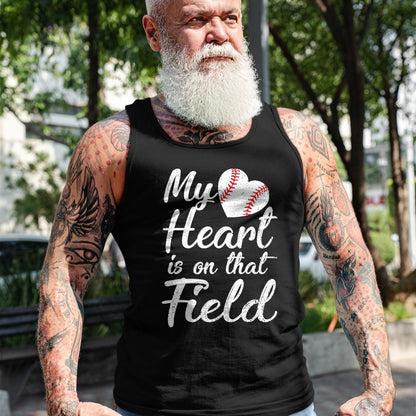Gift for Mom Shirt, Funny Mom Unisex T-Shirt/Hoodie/Sweatshirt HLT00 - My Heart is on That Field Baseball Softball Mom Gifts T-Shirt
