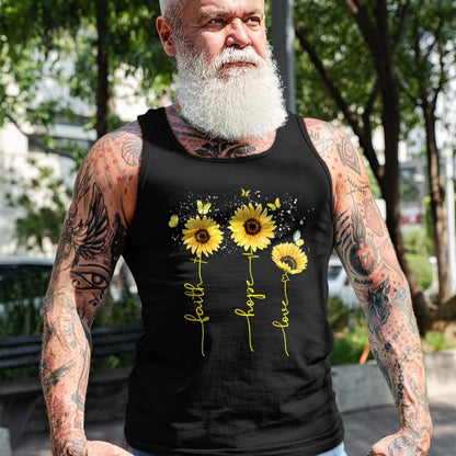 Christian Tee, Christian Faith Unisex T-Shirt/Hoodie/Sweatshirt HLT00 - Christian for Women Sunflower Faith Hope Love T-Shirt