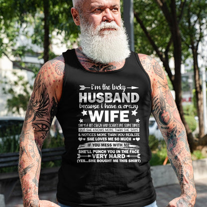 Best Wife Shirt, Wife and Husband Unisex T-Shirt/Hoodie/Sweatshirt HLT00 - Gift for wife T shirt, lucky wife   I Am A Lucky Husband I Have A Crazy Wife Christmas Bday Gift T-S (2)