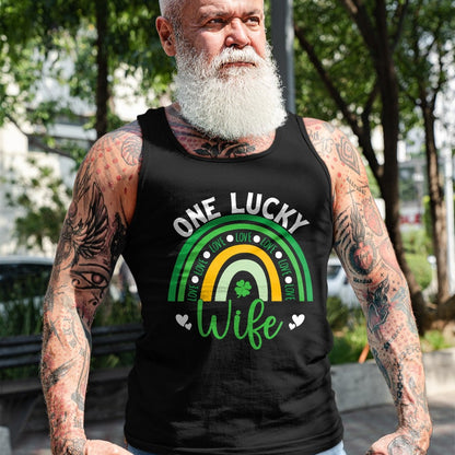 Best Wife Shirt, Wife and Husband Unisex T-Shirt/Hoodie/Sweatshirt HLT00 - Gift for wife T shirt, lucky wife   Womens One Lucky Wife Boho Rainbow Irish Saint Patrick's Day Tan (1)