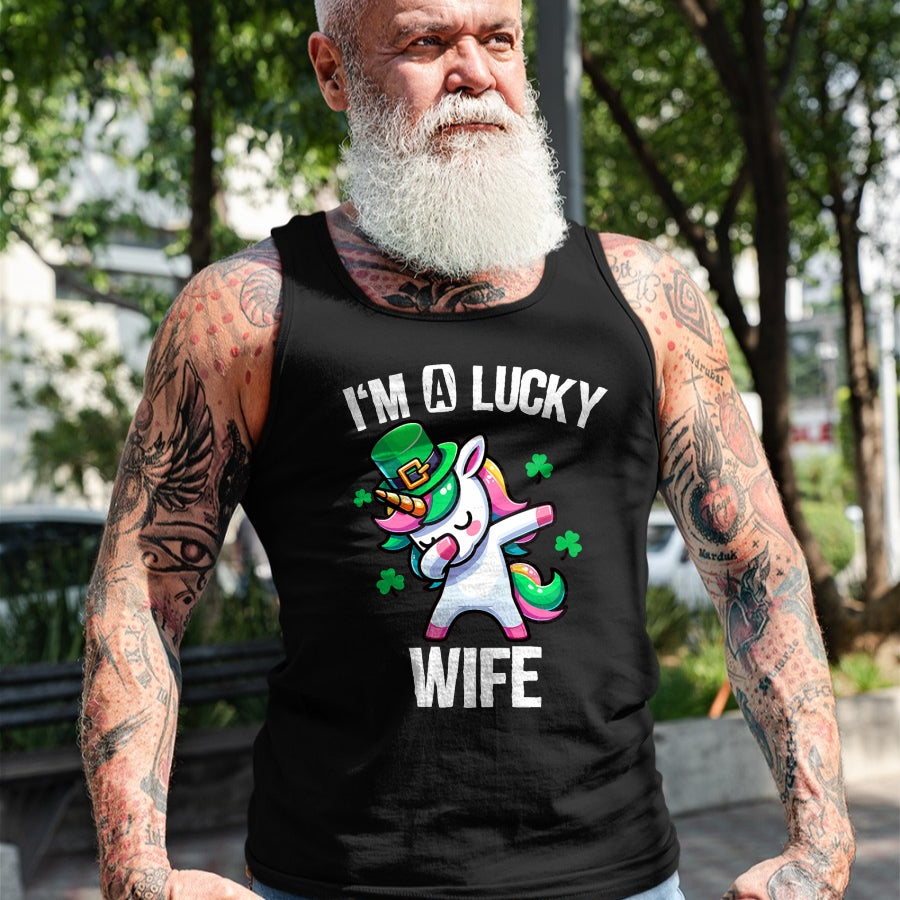 Best Wife Shirt, Wife and Husband Unisex T-Shirt/Hoodie/Sweatshirt HLT00 - Gift for wife T shirt, lucky wife   I'm a Lucky Wife Dabbing Cute Unicorn St. Patrick's Day T-Shirt (1)