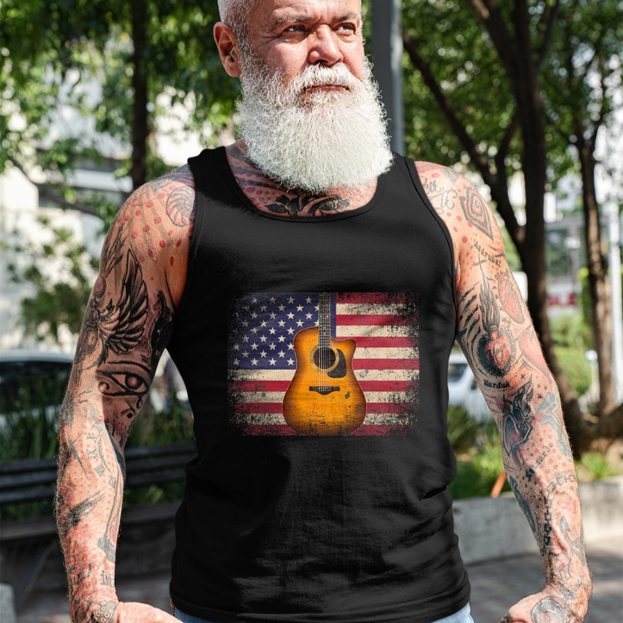 Guitar Lover Shirt, Funny Guitar UnisexT-Shirt/Hoodie/Sweatshirt HLT00 - Guitar 4th of July Gift American Flag USA - Country Music T-Shirt Small