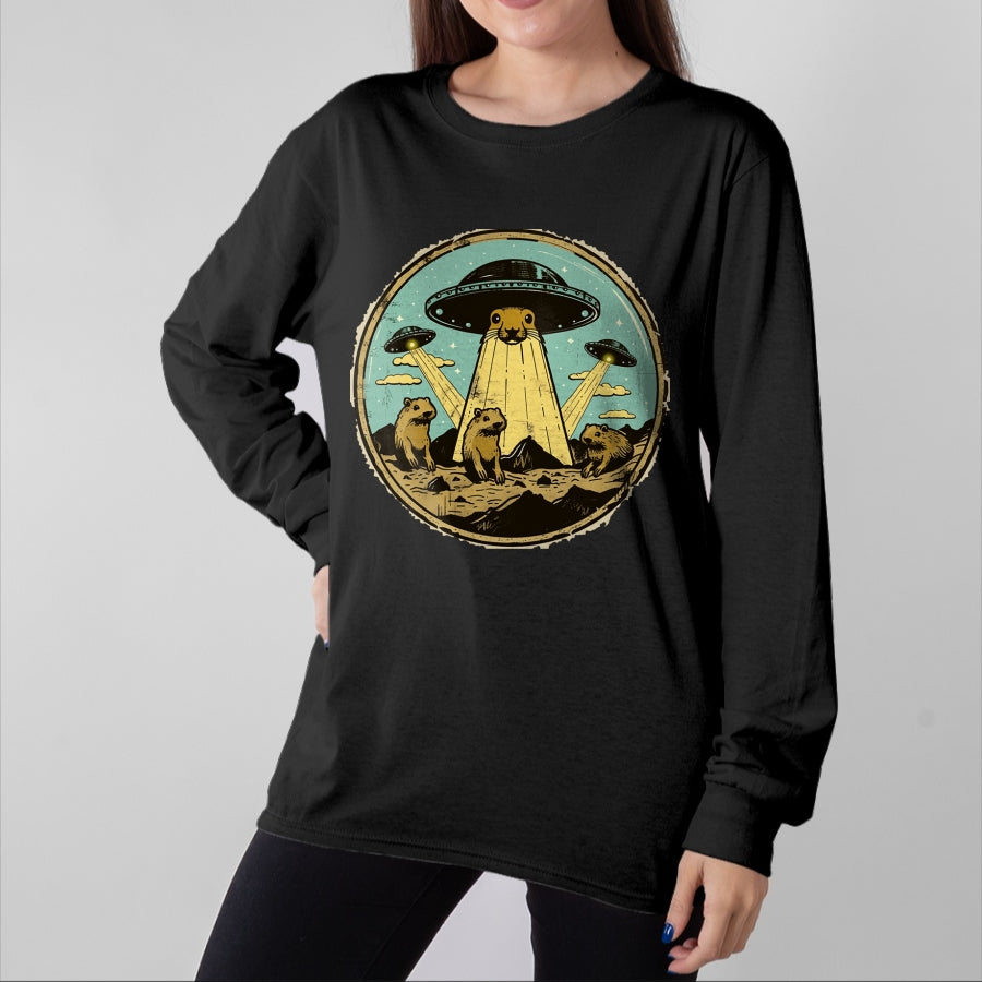 Cute Capybara Shirt, Funny Capybara Unisex T-Shirt/Hoodie/Sweatshirt HLT00 - Funny Graphic Capybara Long Sleeve T-Shirt (4)