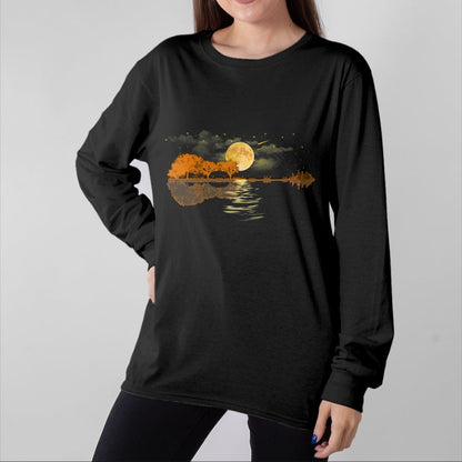 Guitar Lover Shirt, Funny Guitar UnisexT-Shirt/Hoodie/Sweatshirt HLT00 - Guitar Moonlight Nature Lake Shadow, Musician Black Unisex-Adults T-Shirt