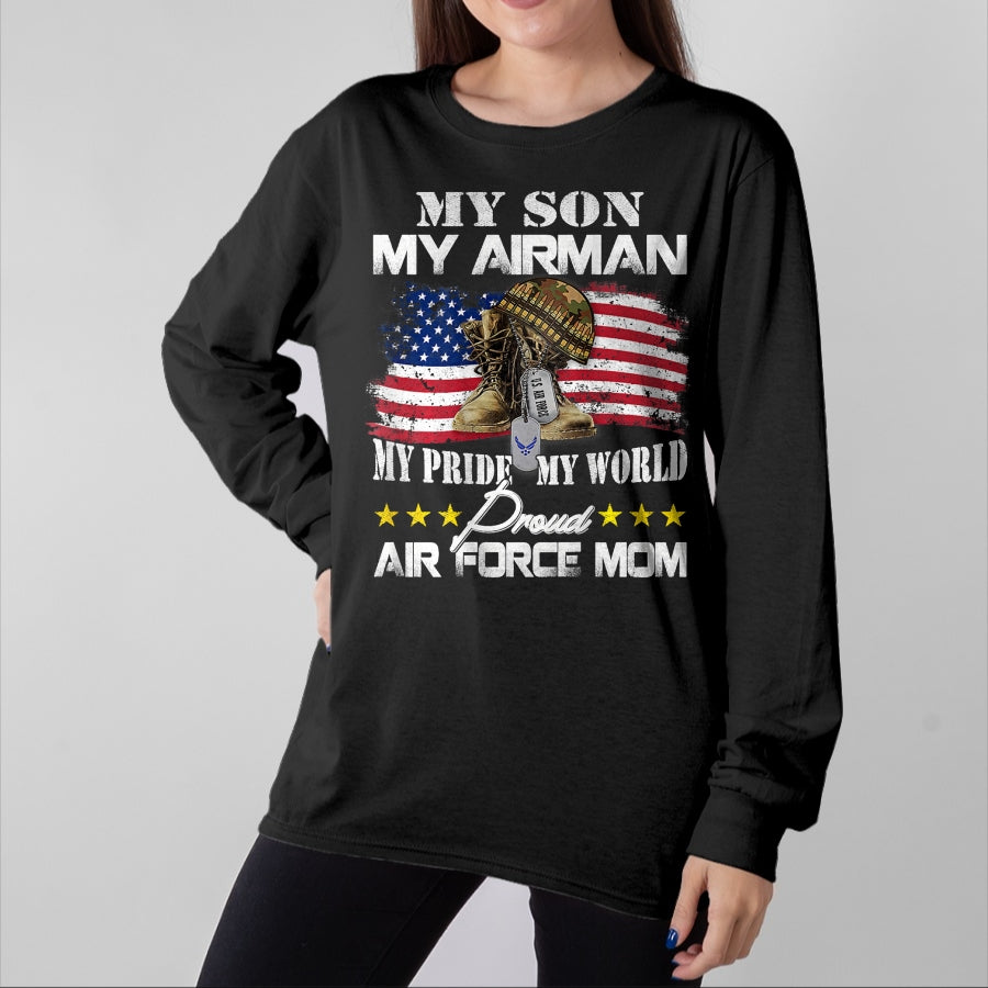 Gift for Mom Shirt, Funny Mom Unisex T-Shirt/Hoodie/Sweatshirt HLT00 - Proud Air Force Mom Air Force Graduation Military Mom Gift T-Shirt