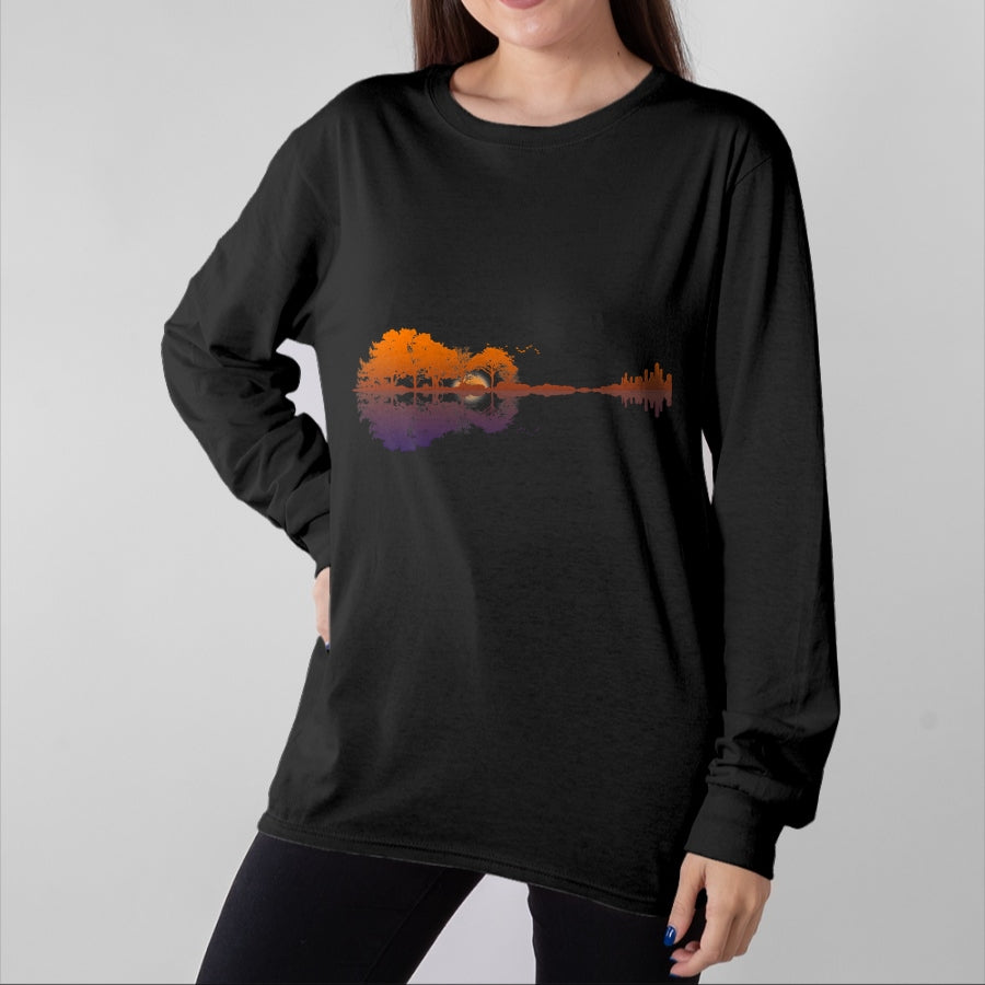 Guitar Lover Shirt, Funny Guitar UnisexT-Shirt/Hoodie/Sweatshirt HLT00 - Guitar Lake Reflections Music and Guitar Lover Guitar T-Shirt Small