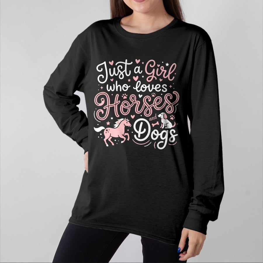 Best Horse Lover Shirt , Funny Horse UnisexT-Shirt/Hoodie/Sweatshirt HLT00 - Just A Girl Who Loves Horses and Dogs T-Shirt