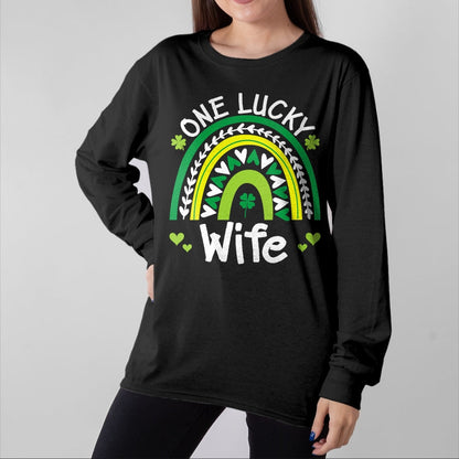 Best Wife Shirt, Wife and Husband Unisex T-Shirt/Hoodie/Sweatshirt HLT00 - Gift for wife T shirt, lucky wife   Womens One Lucky Wife Boho Rainbow St Patricks Day Shamrock V-Ne