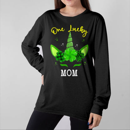 Gift for Mom Shirt, Funny Mom Unisex T-Shirt/Hoodie/Sweatshirt HLT00 - Leopard Shamrock Unicorn One Lucky Mom St Patricks Day T-Shirt