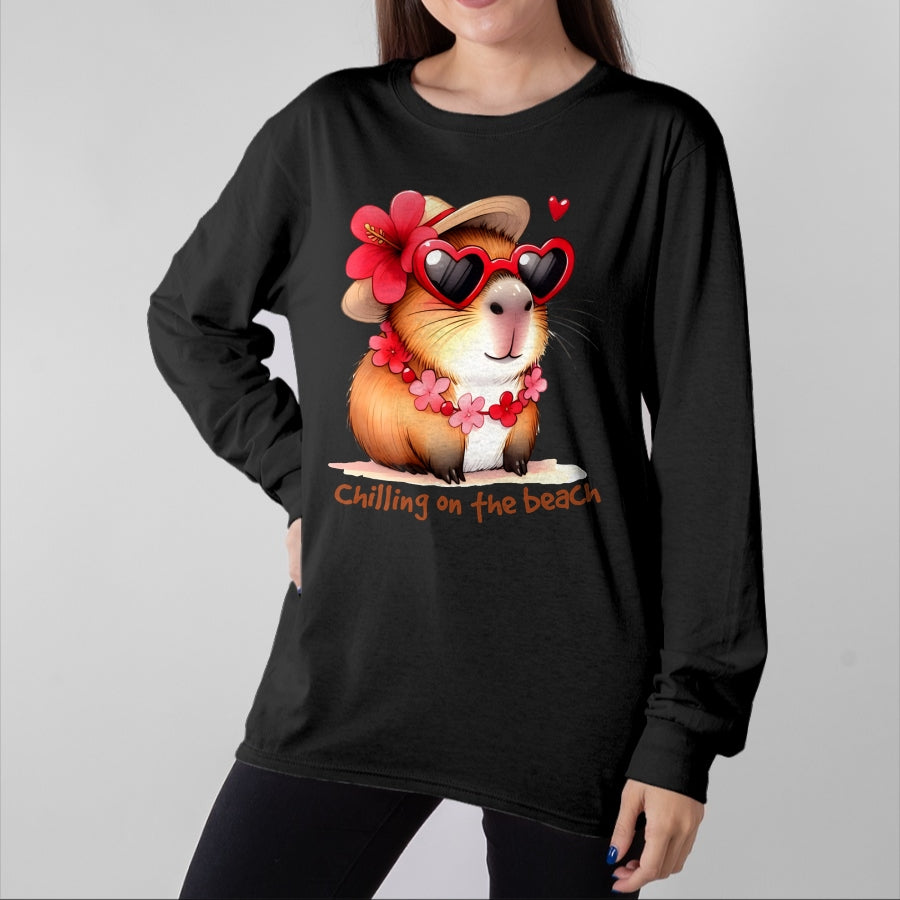 Cute Capybara Shirt, Funny Capybara Unisex T-Shirt/Hoodie/Sweatshirt HLT00 - Funny Capybara Long Sleeve T-Shirt