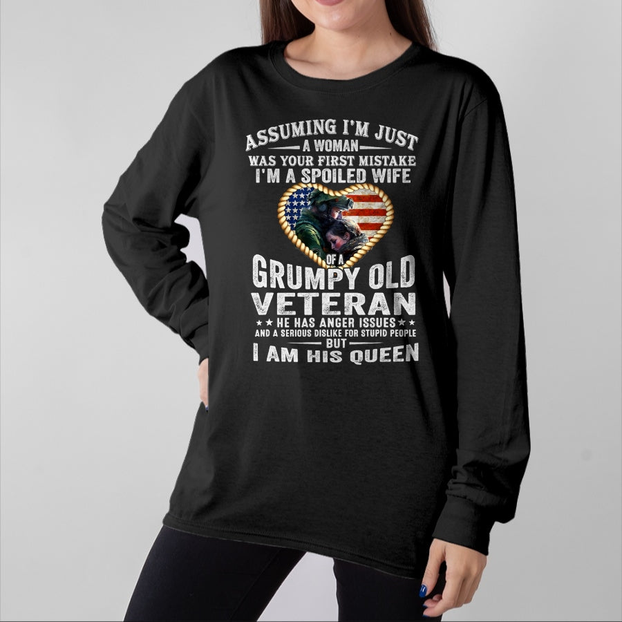 Best Wife Shirt, Wife and Husband Unisex T-Shirt/Hoodie/Sweatshirt HLT00 - Gift for wife T shirt, spoiled wife   I'm A Spoiled Wife Of A Grumpy Old Veteran - Veteran's Wife T- (1)