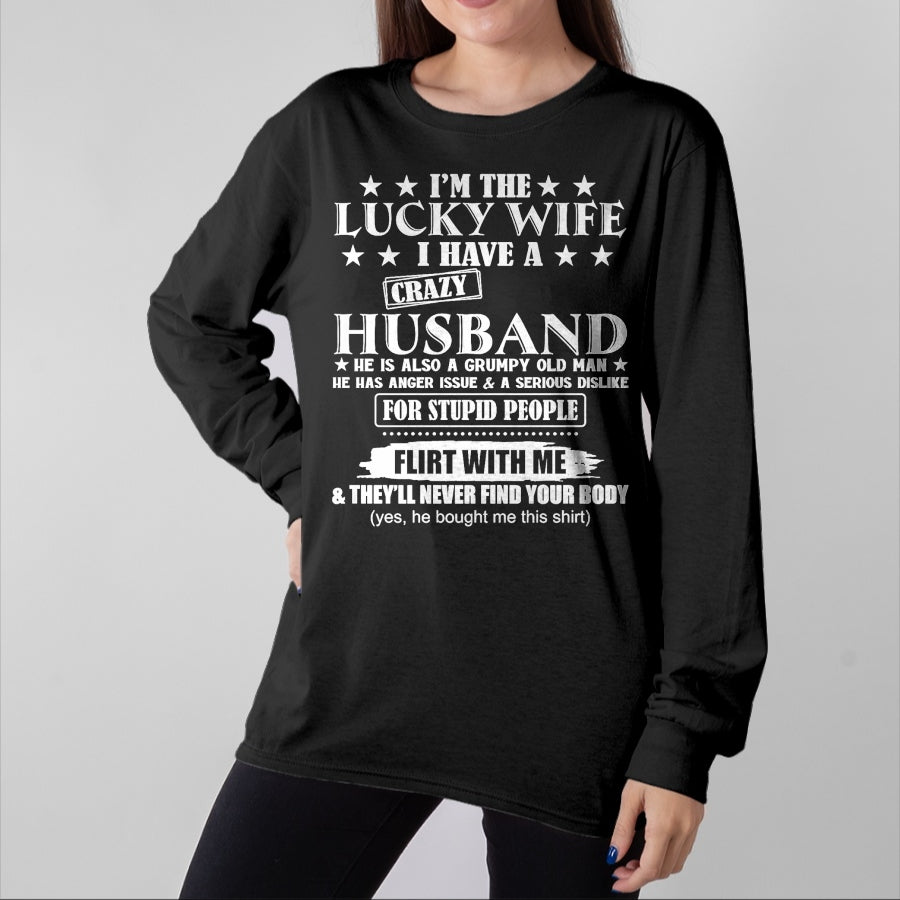 Best Wife Shirt, Wife and Husband Unisex T-Shirt/Hoodie/Sweatshirt HLT00 - Gift for wife T shirt, lucky wife   I'm The Lucky Wife I Have A Crazy Husband Premium T-Shirt (1)