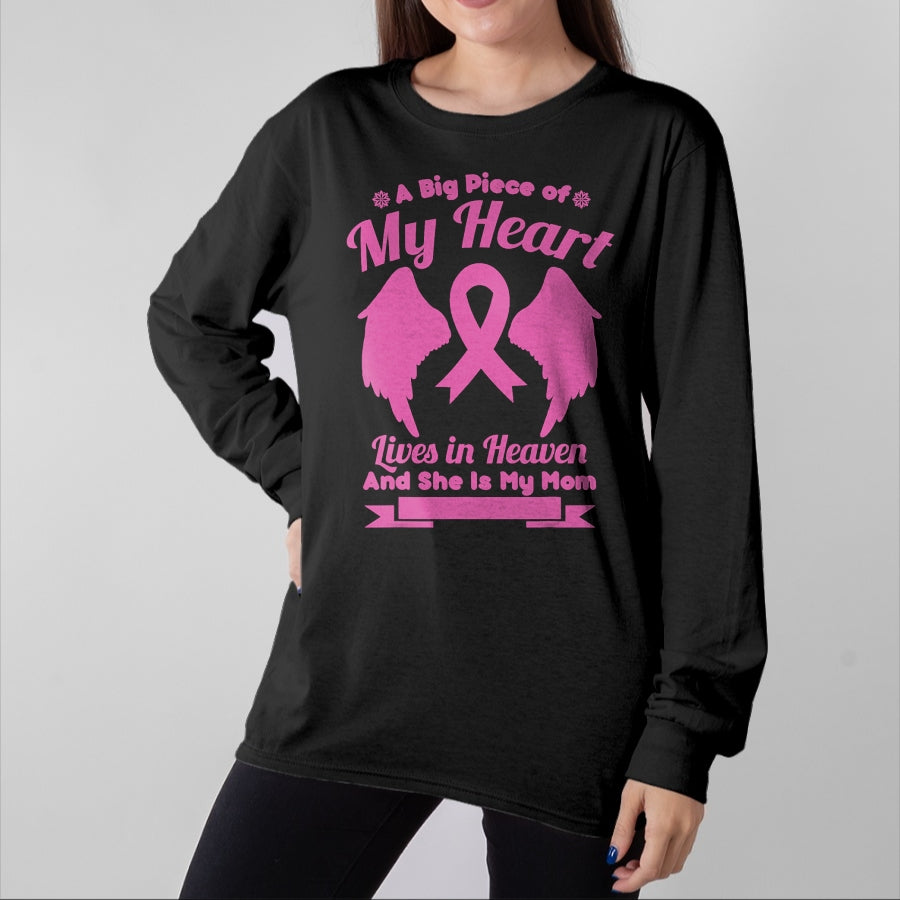 Gift for Mom Shirt, Funny Mom Unisex T-Shirt/Hoodie/Sweatshirt HLT00 - Mom In Heaven Wings Awesome Breast Cancer Awareness Gift T-Shirt
