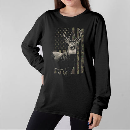 Funny Hunting Shirt, Gift For Hunting Lover Unisex T-Shirt/Hoodie/Sweatshirt HLT00 - Hunting Camo American Flag Deer T-Shirt