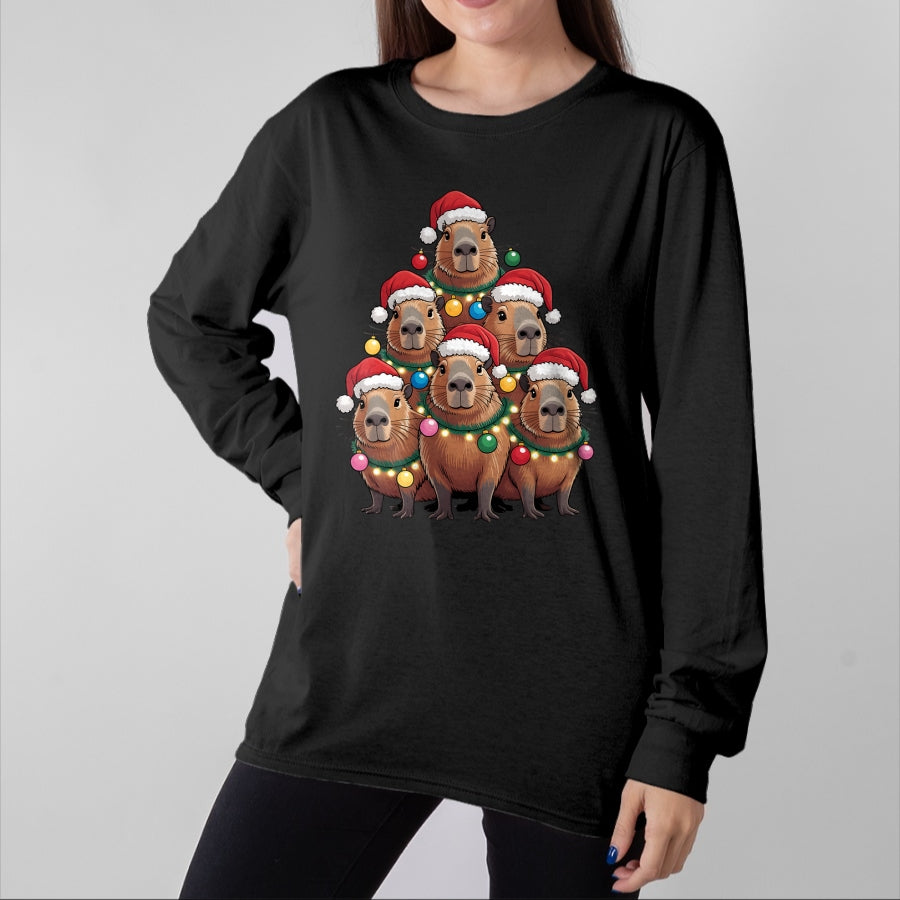 Cute Capybara Shirt, Funny Capybara UnisexT-Shirt/Hoodie/Sweatshirt HLT00 - Capybara Christmas Tree Santa Hat Cute Xmas Boys Kids Men T-Shirt