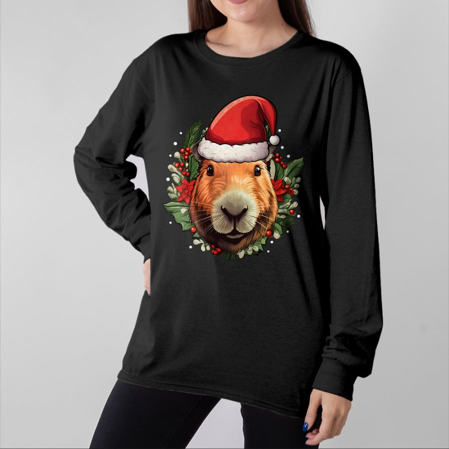 Cute Capybara Shirt, Funny Capybara Unisex T-Shirt/Hoodie/Sweatshirt HLT00 - Funny Christmas Capybara Long Sleeve T-Shirt
