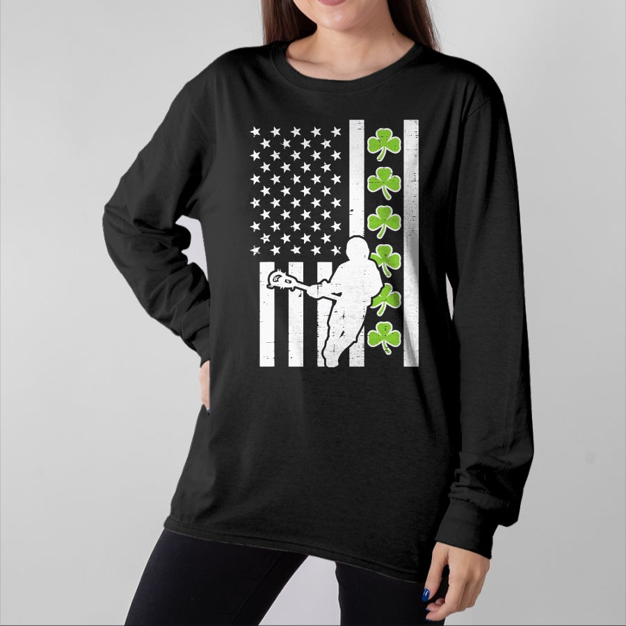 Patrick Day Shirts for Family, Funny Patrick Day shirts, st patrick's day Unisex T-Shirt/Hoodie/Sweatshirt HLT00 - US Flag Shamrock Lacrosse Vintage Lax St Patrick Day Patriot T-Shirt