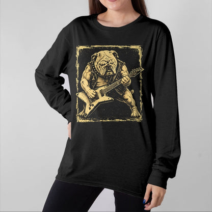 Guitar Lover Shirt, Funny Guitar UnisexT-Shirt/Hoodie/Sweatshirt HLT00 - Funny Bulldog Dog Playing Guitar Rock Punk Vintage T-Shirt