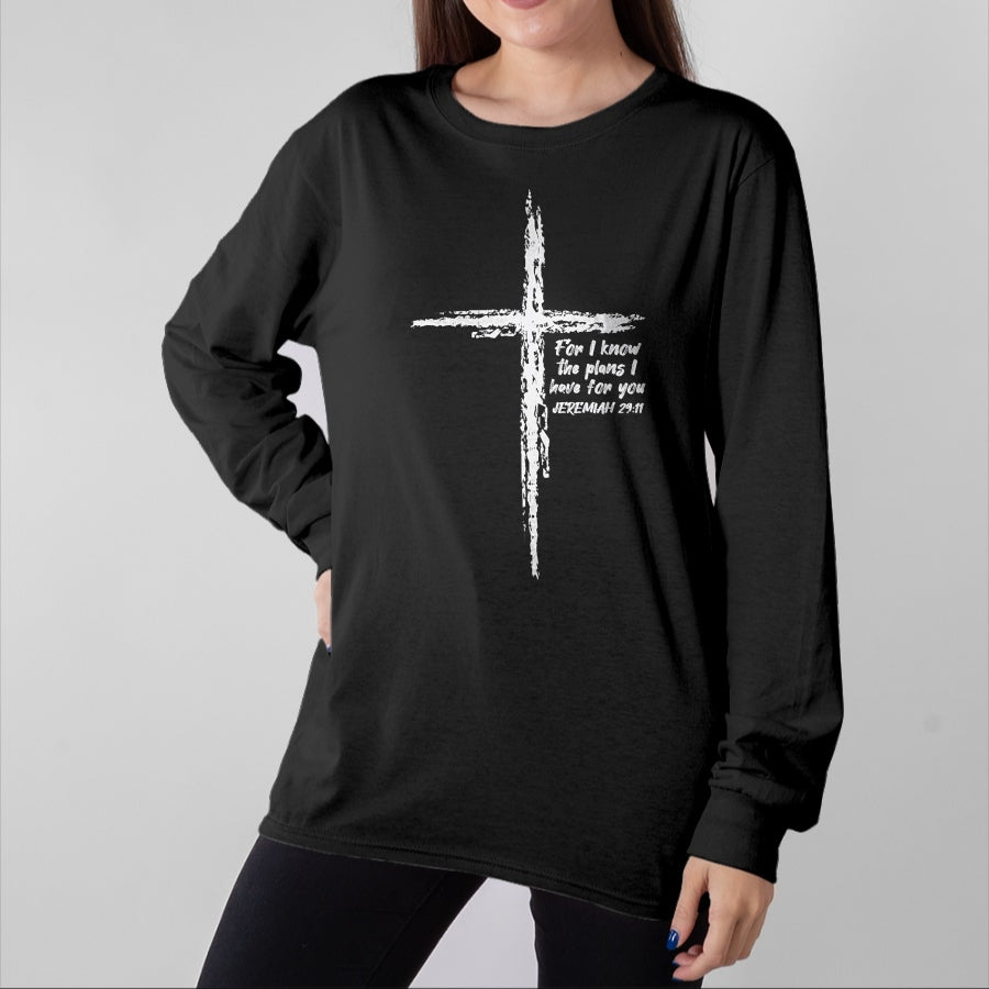 Christian Tee, Christian Faith Unisex T-Shirt/Hoodie/Sweatshirt HLT00 - Cross I Know The Plans Verse Bible Jesus God Christian Gift T-Shirt