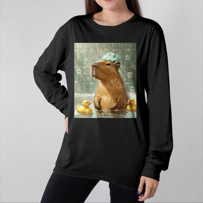 Cute Capybara Shirt, Funny Capybara Unisex T-Shirt/Hoodie/Sweatshirt HLT00 - Funny Graphic Capybara Long Sleeve T-Shirt (22)