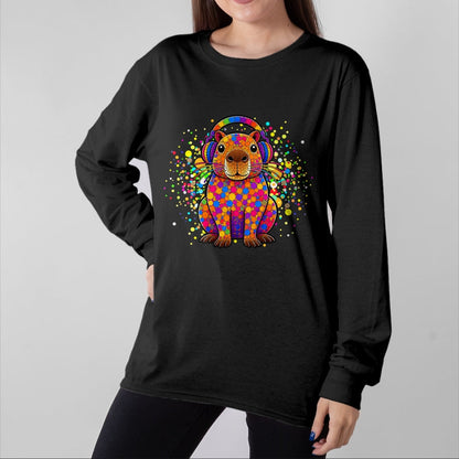 Cute Capybara Shirt, Funny Capybara Unisex T-Shirt/Hoodie/Sweatshirt HLT00 - Funny Capybara Dots Art Animal Lovers Students Boys Girls T-Shirt (2)