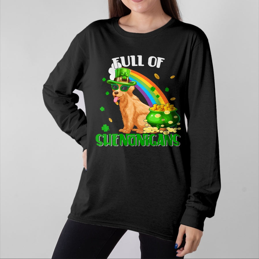 Patrick Day Shirts for Family, Funny Patrick Day shirts, st patrick's day Unisex T-Shirt/Hoodie/Sweatshirt HLT00 - Full Of Shenanigans Patrick Day Leprechaun Golden Retriever T-Shirt