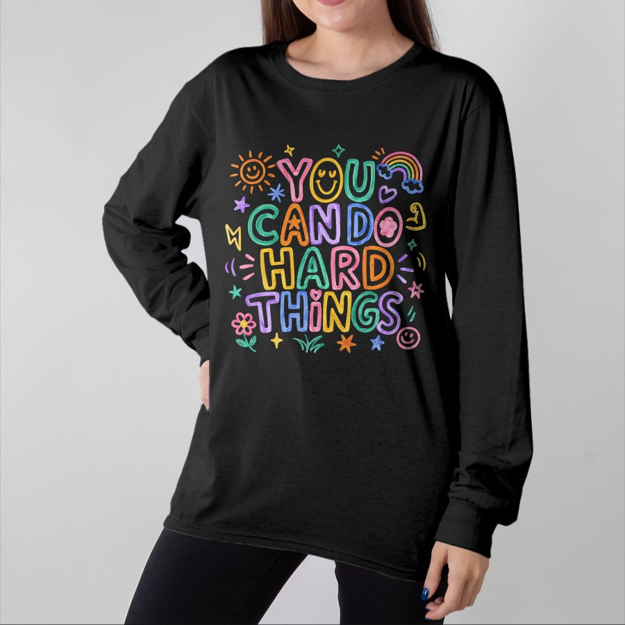 Best Teacher Shirt, Funny Teacher UnisexT-Shirt/Hoodie/Sweatshirt HLT00 - You Can Do Hard Things Doodle Teacher Motivational T-Shirt
