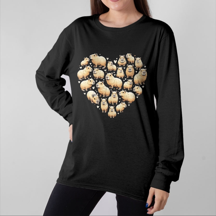 Cute Capybara Shirt, Funny Capybara Unisex T-Shirt/Hoodie/Sweatshirt HLT00 - Heart Shaped Capybara Long Sleeve T-Shirt