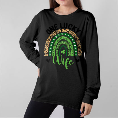 Best Wife Shirt, Wife and Husband Unisex T-Shirt/Hoodie/Sweatshirt HLT00 - Gift for wife T shirt, lucky wife   Womens One Lucky Wife Leopard Rainbow St Patricks Day Shamrock T