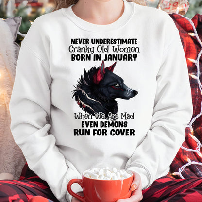 Never Underestimate Cranky Old Women Born In January – Birthday T-Shirt for Women - MTNN01 (SKU2603-45-01)