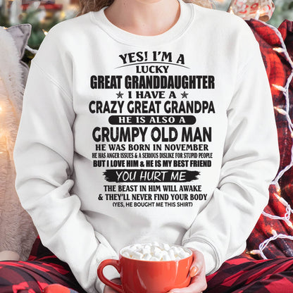 NOVEMBER - LUCKY GREAT GRANDDAUGHTER OF CRAZY GREAT GRANDPA - PERFECT GIFT FROM GREAT GRANDPA - MTNN11 (SKU12-287-11)