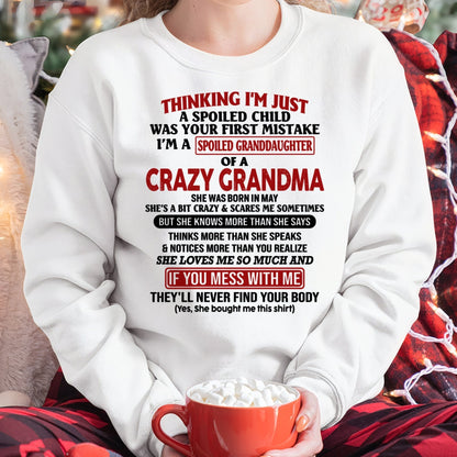 MAY - I'M A SPOILED GRANDDAUGHTER OF A CRAZY GRANDMA - From Grandma - hnds05 (SKU-GMD1-NTT05)