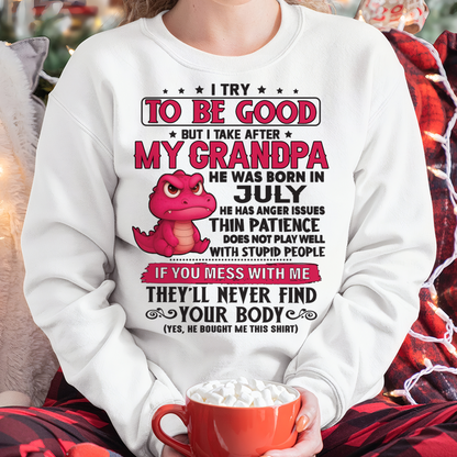 JULY – FUNNY DINOSAUR ANGER ISSUES - T-SHIRT FROM GRANDPA - MTNN07 (SKU2604-304-07)