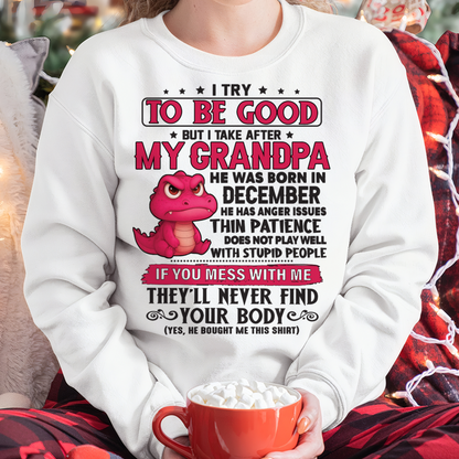 DECEMBER – FUNNY DINOSAUR ANGER ISSUES - T-SHIRT FROM GRANDPA - MTNN12 (SKU2604-304-12)
