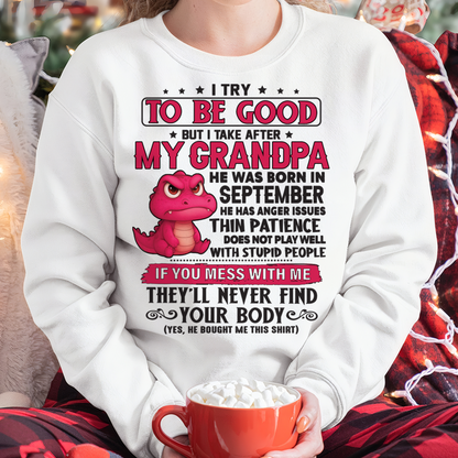 SEPTEMBER – FUNNY DINOSAUR ANGER ISSUES - T-SHIRT FROM GRANDPA - MTNN09 (SKU2604-304-09)