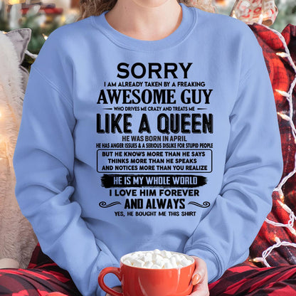 April - Sorry I am already taken by a freaking awesome guy - Gift for Wife From Husband - HNDS04 (SKU-SRG-04)