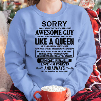 September - Sorry I am already taken by a freaking awesome guy - Gift for Wife From Husband - HNDS09 (SKU-SRG-09)