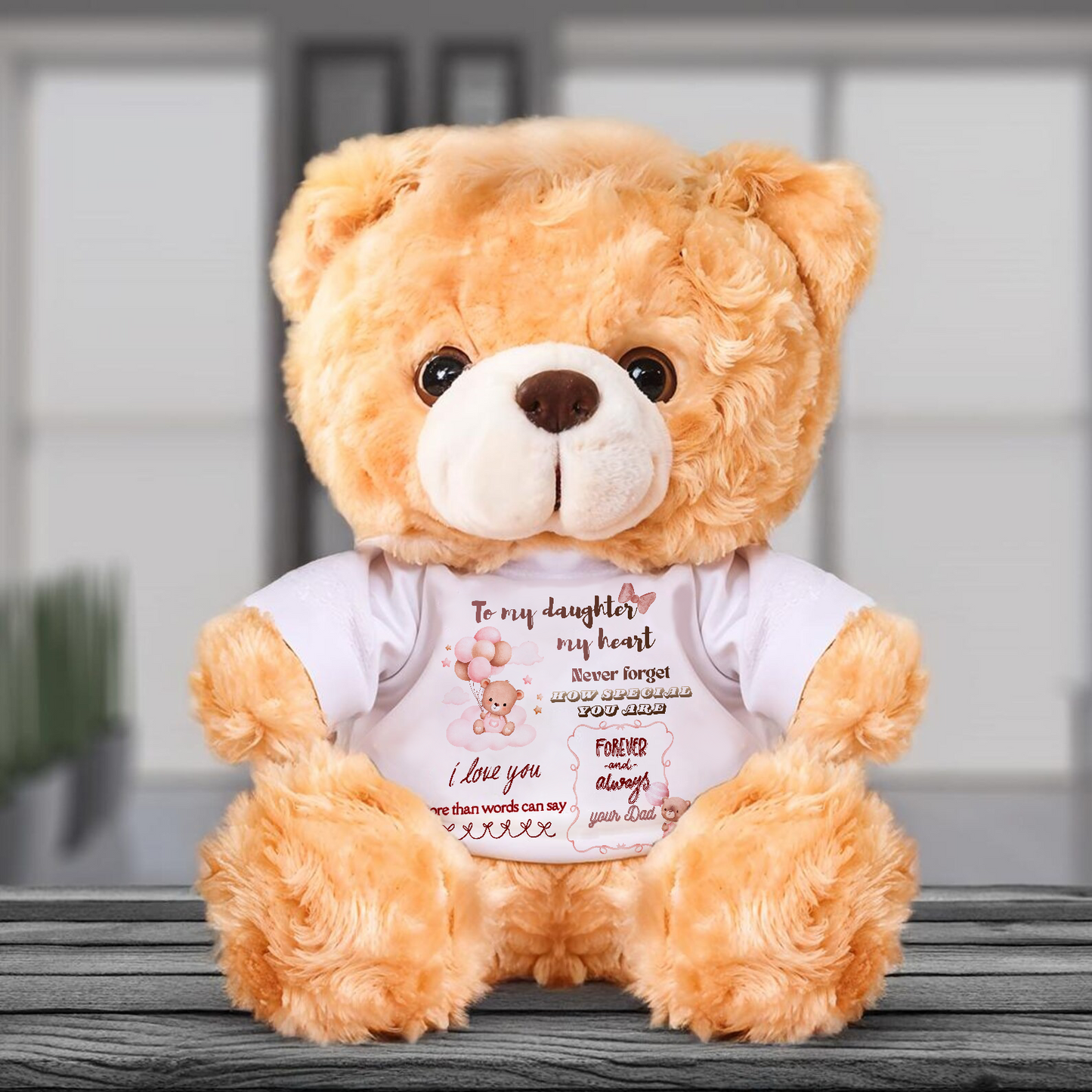 A Soft Hug to Daughter Teddy Bear – Warmly Given from Dad