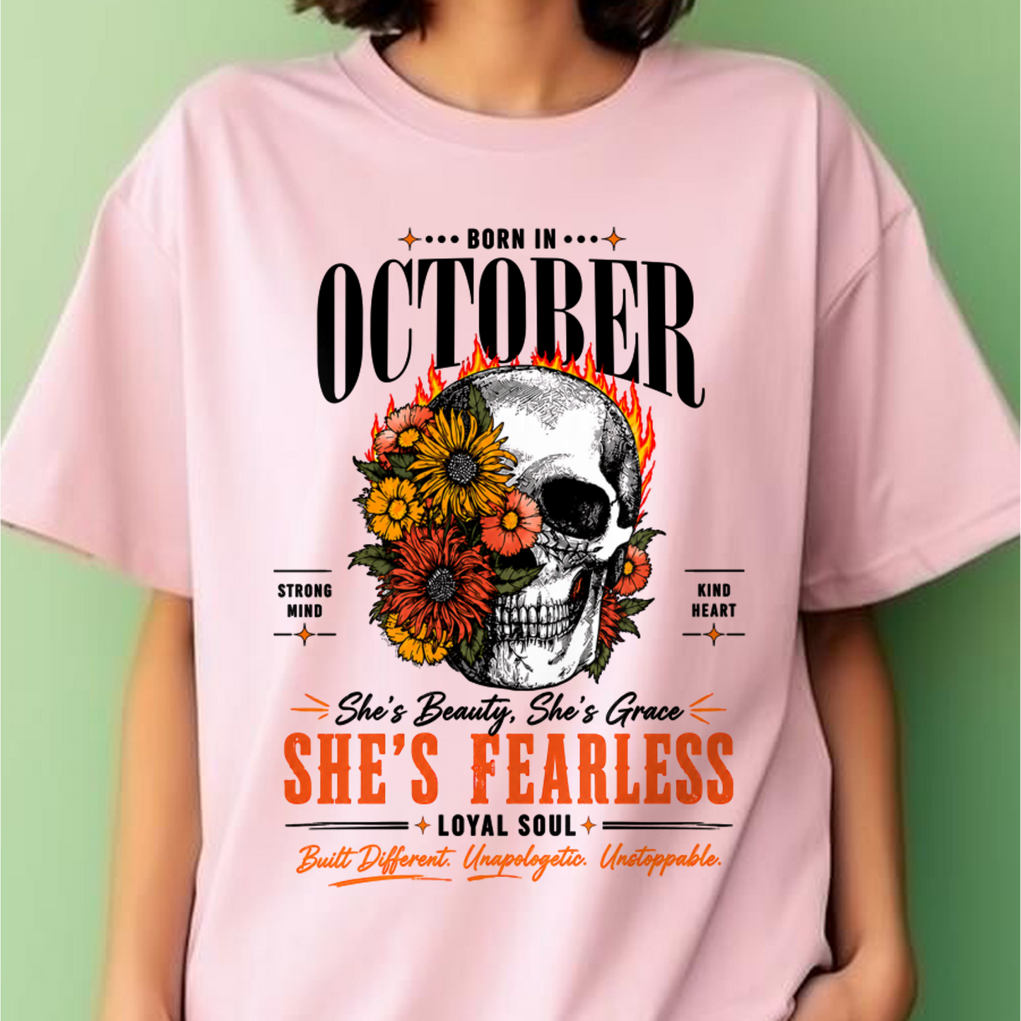 OCTOBER – SHE’S FEARLESS – BEAUTY & GRACE WOMEN TEE - T-SHIRT FOR WOMEN - MTNN10 (SKU2605-389-10)
