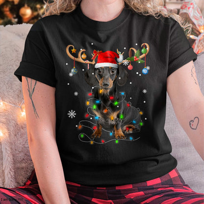 Funny Dachshund Christmas Reindeer Christmas Lights Pajama T-Shirt - Christmas Unisex T-Shirt/Hoodie/Sweatshirt - HNDS00