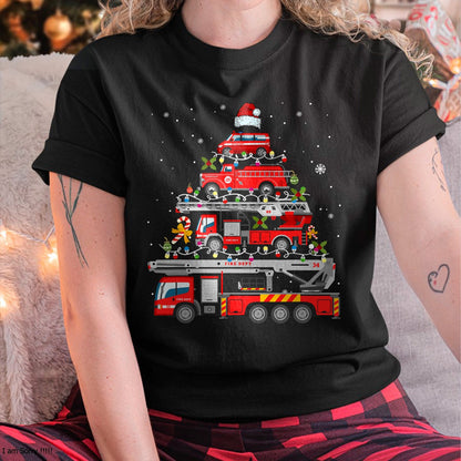Firefighter Fire Truck Christmas Tree Lights Santa Fireman T-Shirt - Christmas Unisex T-Shirt/Hoodie/Sweatshirt - HNDS00