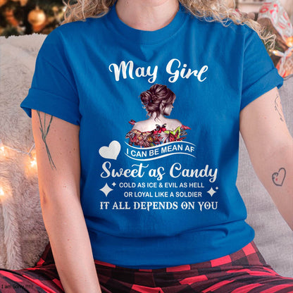 May Girl T-Shirt – Sweet As Candy, Cold As Ice - Birthday Gift for Women - MTNN05 (SKU26T-01-38-05)