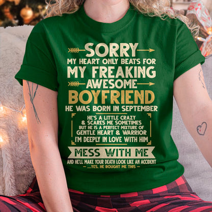 SEPTEMBER - SORRY MY HEART ONLY BEATS FOR MY FREAKING AWESOME BOYFRIEND - FROM GIRLFRIEND TO BOYFRIEND T-Shirt/Hoodie/Sweatshirt - HNDS09