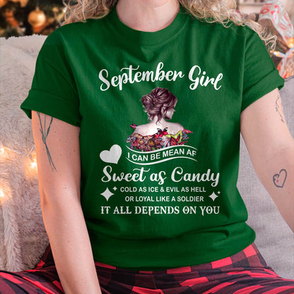 September Girl T-Shirt – Sweet As Candy, Cold As Ice - Birthday Gift for Women - MTNN09 (SKU26T-01-38-09)