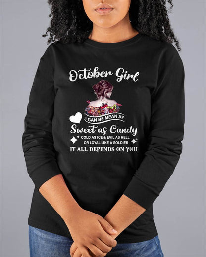October Girl T-Shirt – Sweet As Candy, Cold As Ice - Birthday Gift for Women - MTNN10 (SKU26T-01-38-10)
