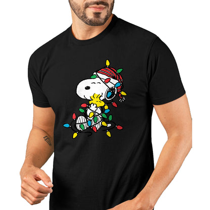 Peanuts - Snoopy Woodstock Christmas Lights T-Shirt - Christmas Unisex T-Shirt/Hoodie/Sweatshirt - HNDS00